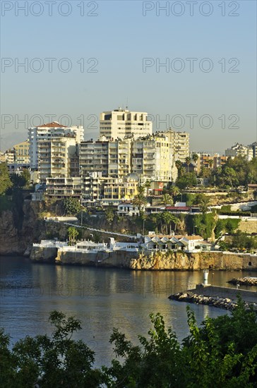 View of the harbor entrance of the Kaleici fishing harbor and marina