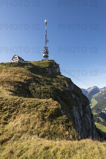 Hoher Kasten mountain with the 72 m high Swisscom telecommunication tower and the old mountain inn