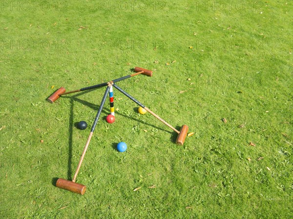 Croquet set on lawn