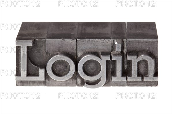Old lead letters forming the term 'Login'