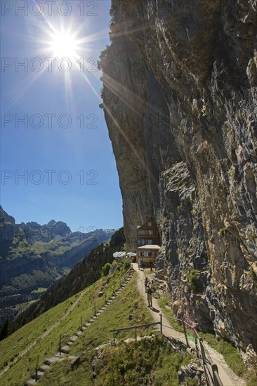 View of the Aescher mountain inn and Altmann mountain