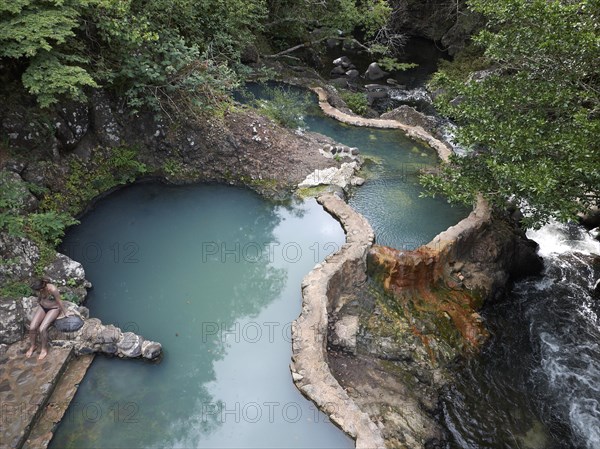 Outdoor pool with hot thermal water