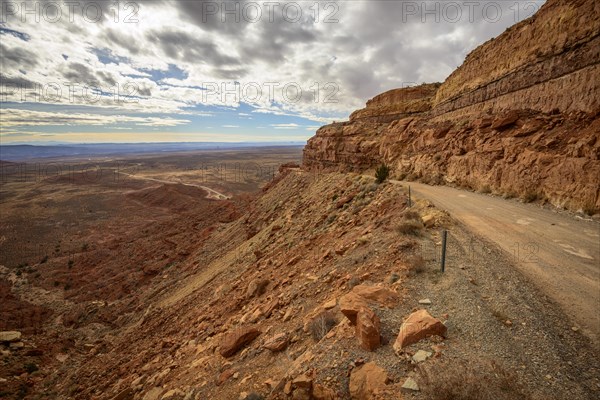 Moki Dugway leads through the steep face of the Cedar Mesa