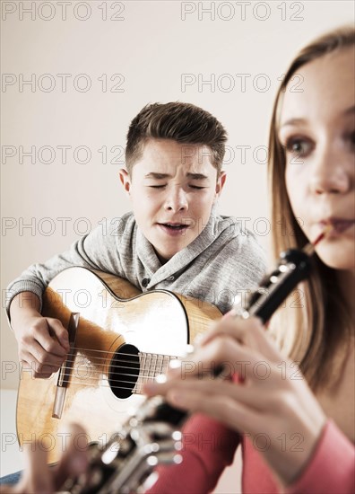 Teenagers making music together