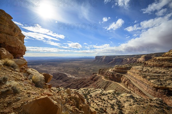 Moki Dugway overcomes the edge of the Cedar Mesa