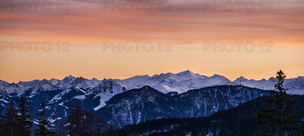 Panoramic view of the Alps at sunset