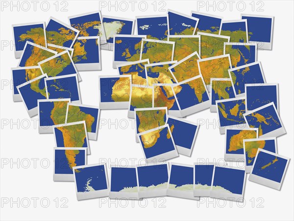 World map made of polaroids