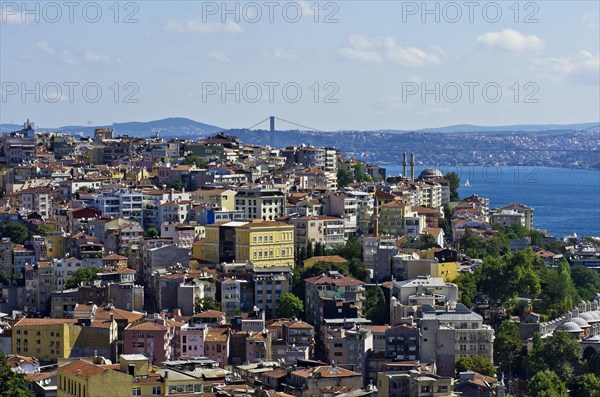 View over the rooftops of Besiktas and Beyoglu towards the Bosphorus