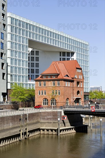 Old Speicherstadt customs house in front of publishing house Der Spiegel