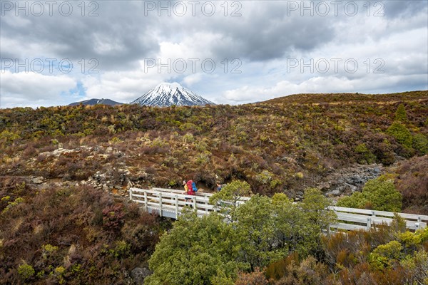 Hikers on bridge