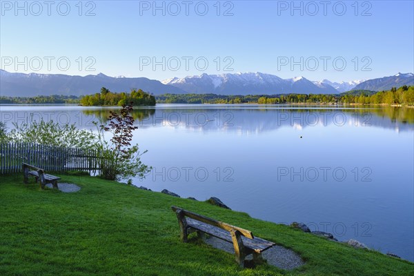 Benches on the lake shore of Lake Staffelsee