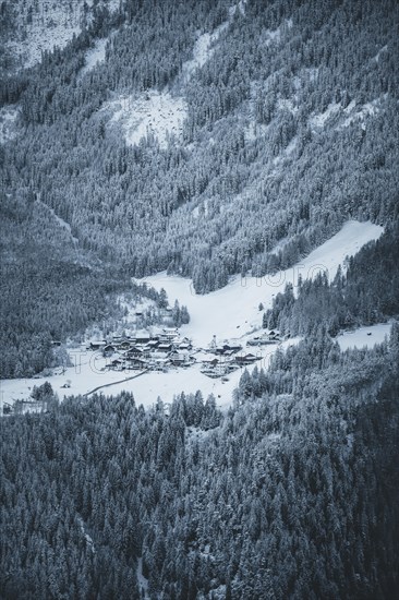 The small village Kofels in winter in the Otztal