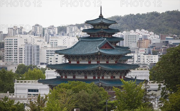 Royal Palace Gyeongbokgung in front of residential skyscrapers