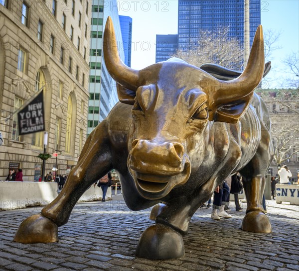 Bull figure in front of the stock exchange