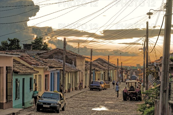 Road through the town in evening mood