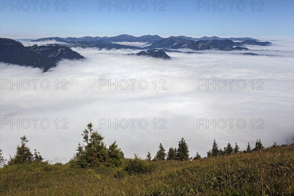 View from Fellhorn on fog in Kleinwalsertal