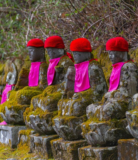 Jizo statues with red caps