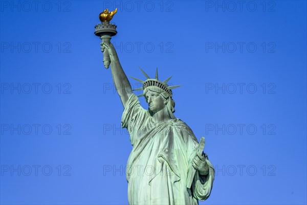 Statue of Liberty in front of blue sky