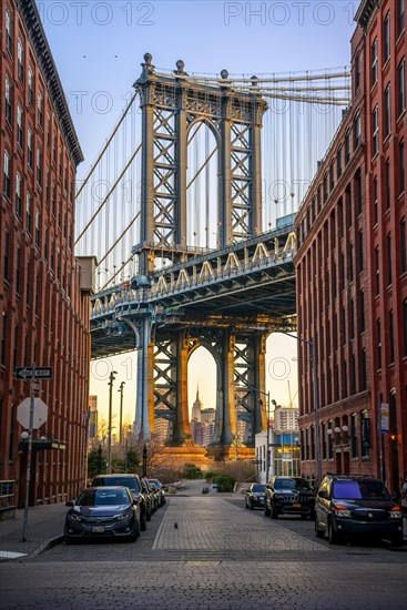 View from Main Street to Manhattan Bridge and Empire State Building