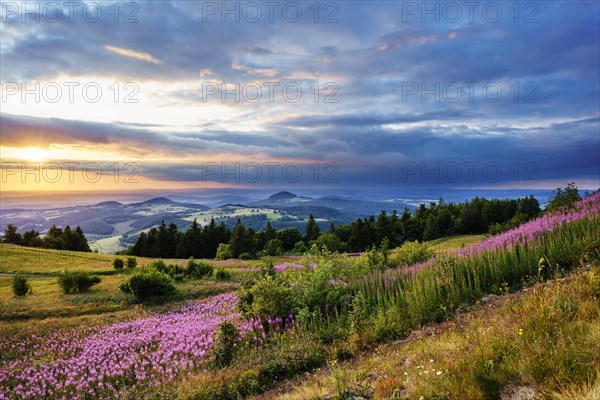 View from the Wasserkuppe to the hilly landscape at sunset