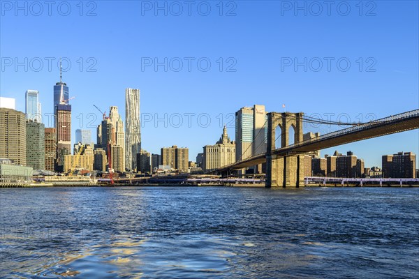 View from Pier 1 over the East River to the skyline of Manhattan