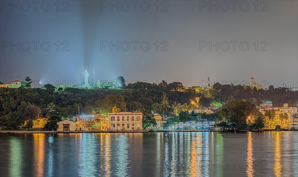 View of the district Casablanca with Christ statue Cristo de La Habana at night