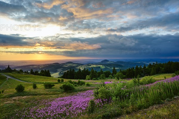 View from the Wasserkuppe to the hilly landscape at sunset