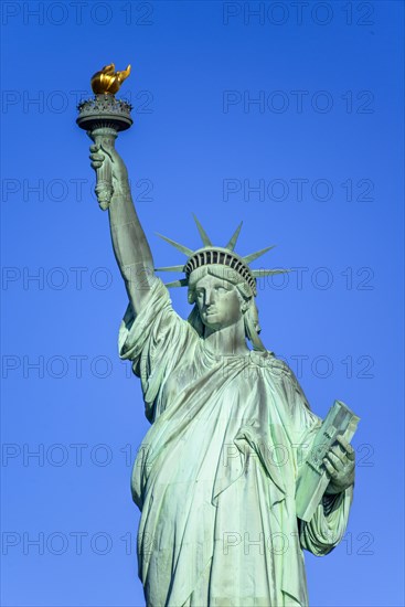 Statue of Liberty in front of blue sky