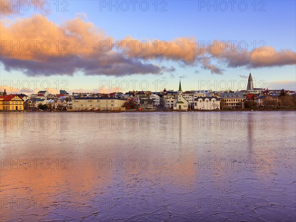 Frozen lake Tjornin in the city centre