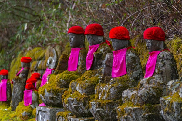 Jizo statues with red caps