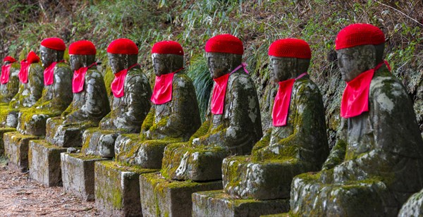 Jizo statues with red caps