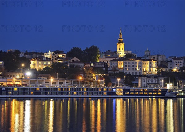 City view of Belgrade with river Danube during blue hour