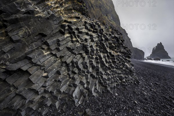 Basalt columns at the black lava edge Reynisfjara