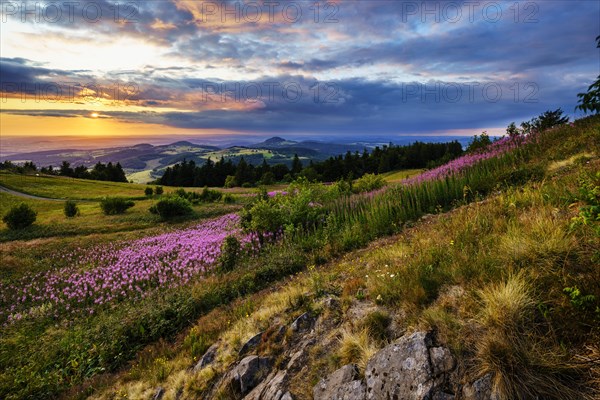 View from the Wasserkuppe to the hilly landscape at sunset