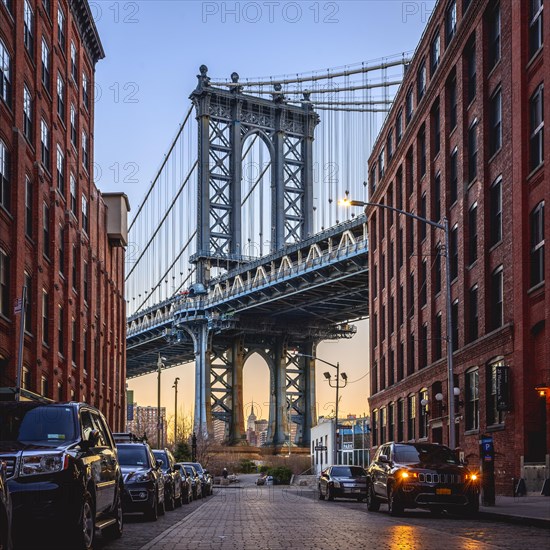 View from Main Street to Manhattan Bridge and Empire State Building