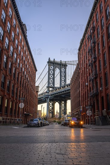 View from Main Street to Manhattan Bridge and Empire State Building