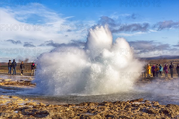 Geysir Strokkur on a sunny autumn day