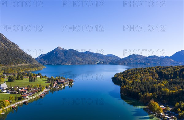 Lake Walchensee with the village Walchensee