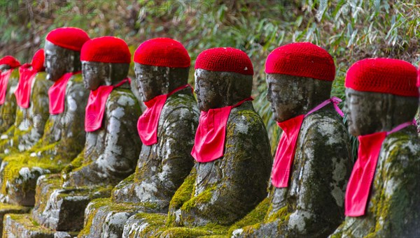 Jizo statues with red caps