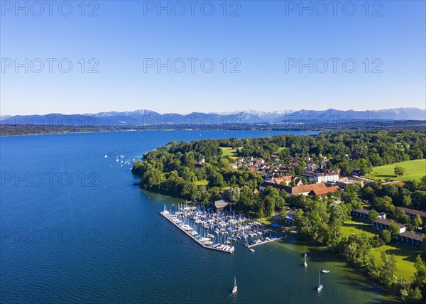 Bernried at Lake Starnberger See with Alpine chain