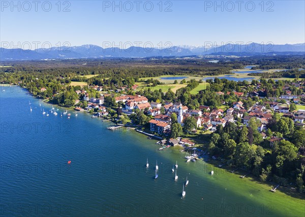 Seeshaupt at Lake Starnberger See with Alpine chain