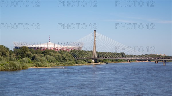 Narodowy Stadium or National Stadium and Åšwietokrzyski Bridge over the Vistula River