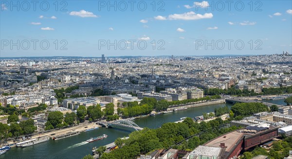 City view with river Seine and pedestrian bridge Passerelle Debilly