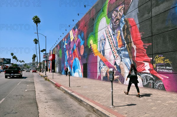 Life-sized mural with Jimi Hendrix at the Guitar Center music store