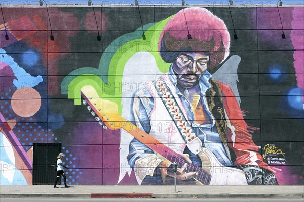 Life-sized mural with Jimi Hendrix at the Guitar Center music store
