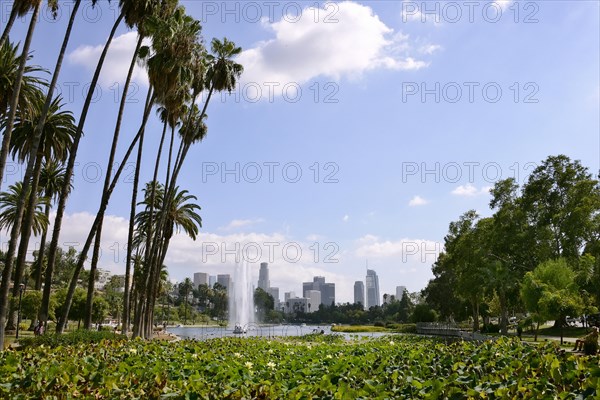 View from Echo Park to the skyline of downtown Los Angeles