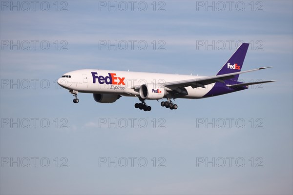FedEx airplane landing at the Liege Airport