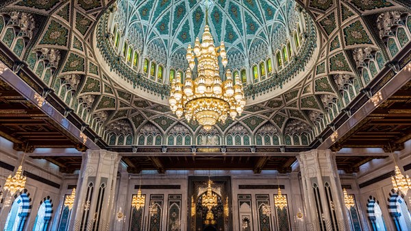 Ornamentally decorated interior with chandelier
