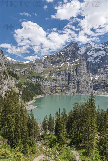 Mountain landscape with Lake Oeschinen and Blueemlisalp