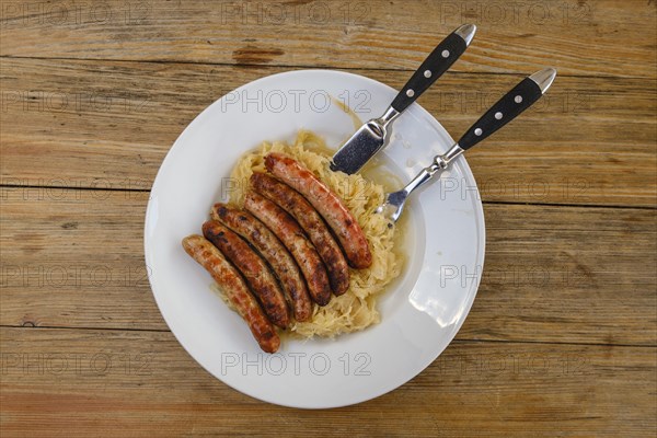 Regensburger sausages on Sauerkraut